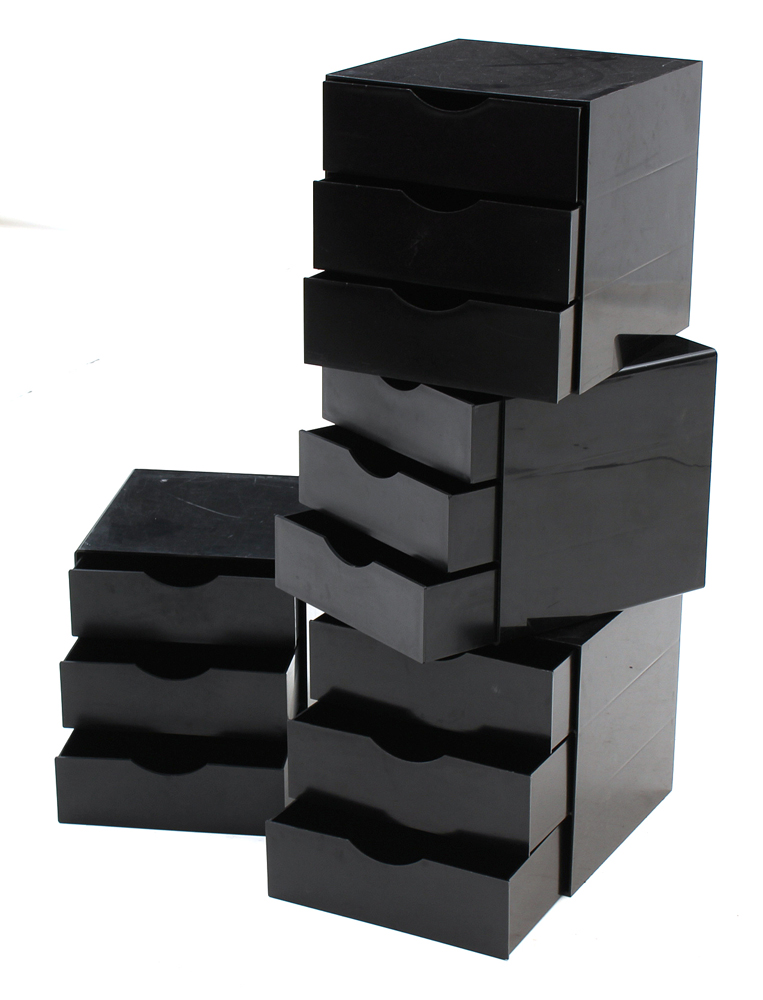 Set of Black Plastic Stacking File Units