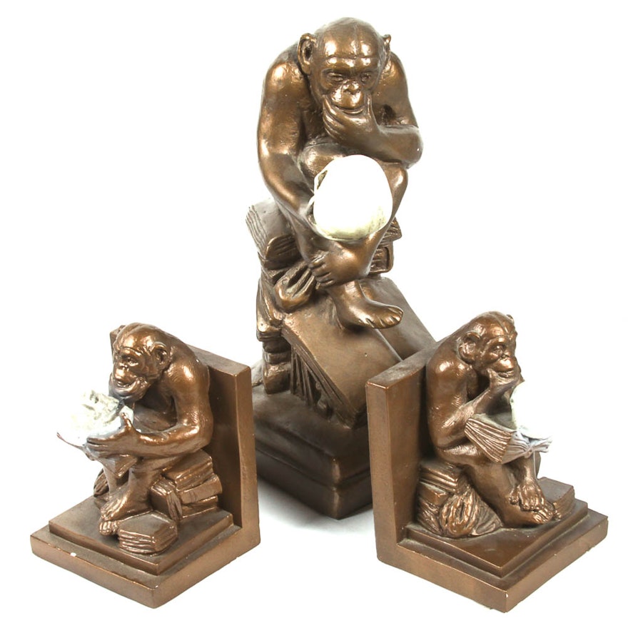 Darwin Monkey Statue Bookends and Statue