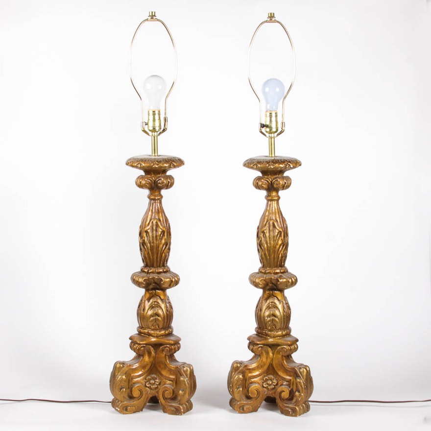 Pair of Gold-Toned Table Lamp Bases with Harps