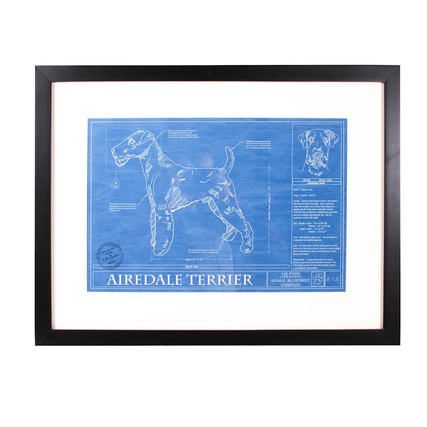 Framed Airedale Terrier Blueprint