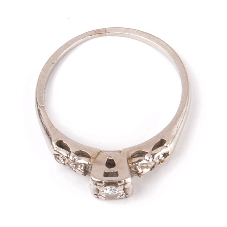 Late Edwardian 14K White Gold and Diamond Ring