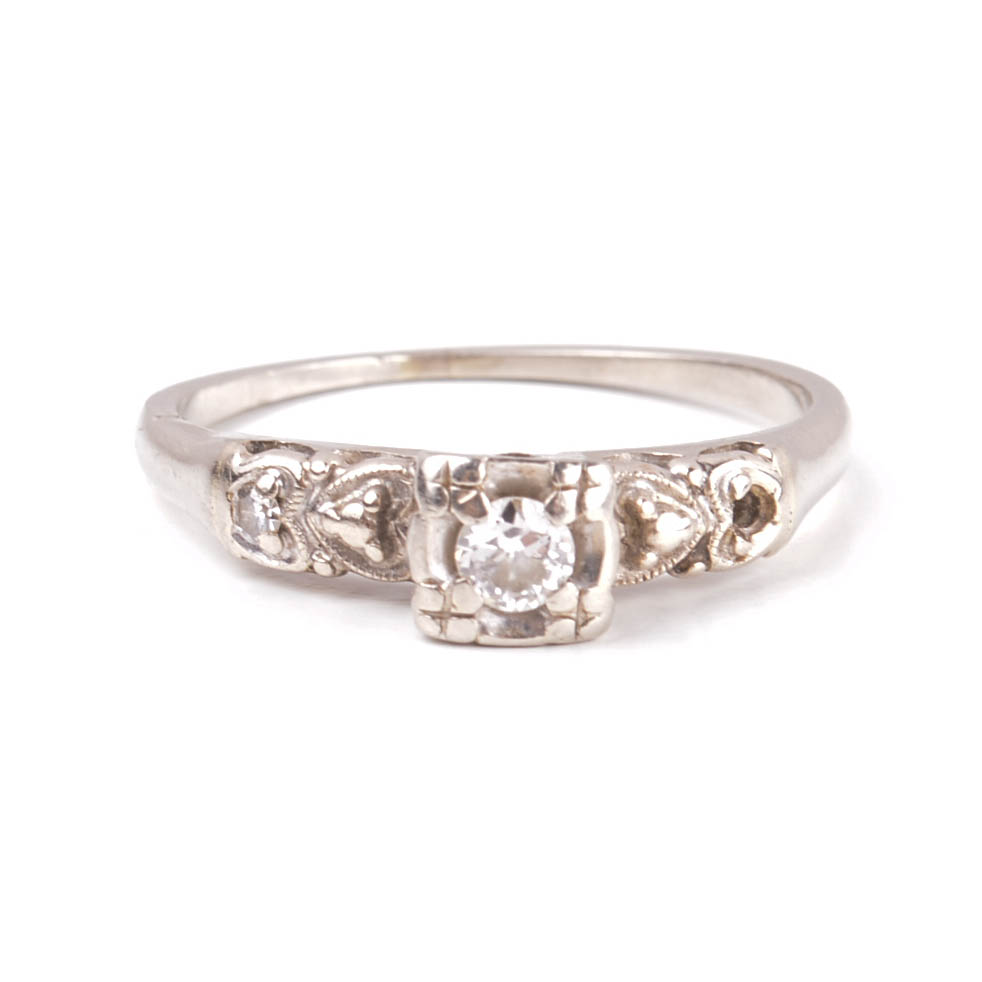 Late Edwardian 14K White Gold and Diamond Ring