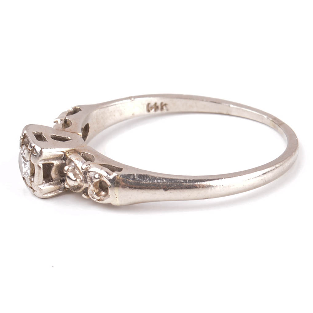 Late Edwardian 14K White Gold and Diamond Ring
