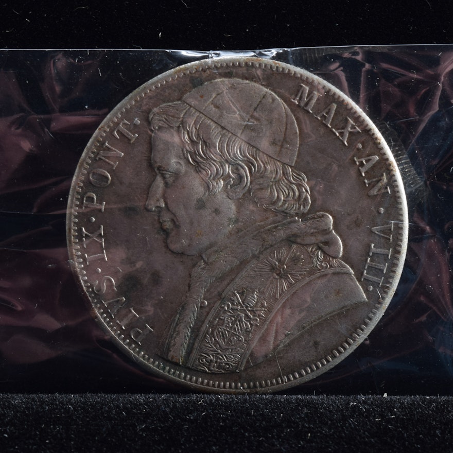 1870 Vatican "Stato Pontificio Pius IX" Five Lire Coin