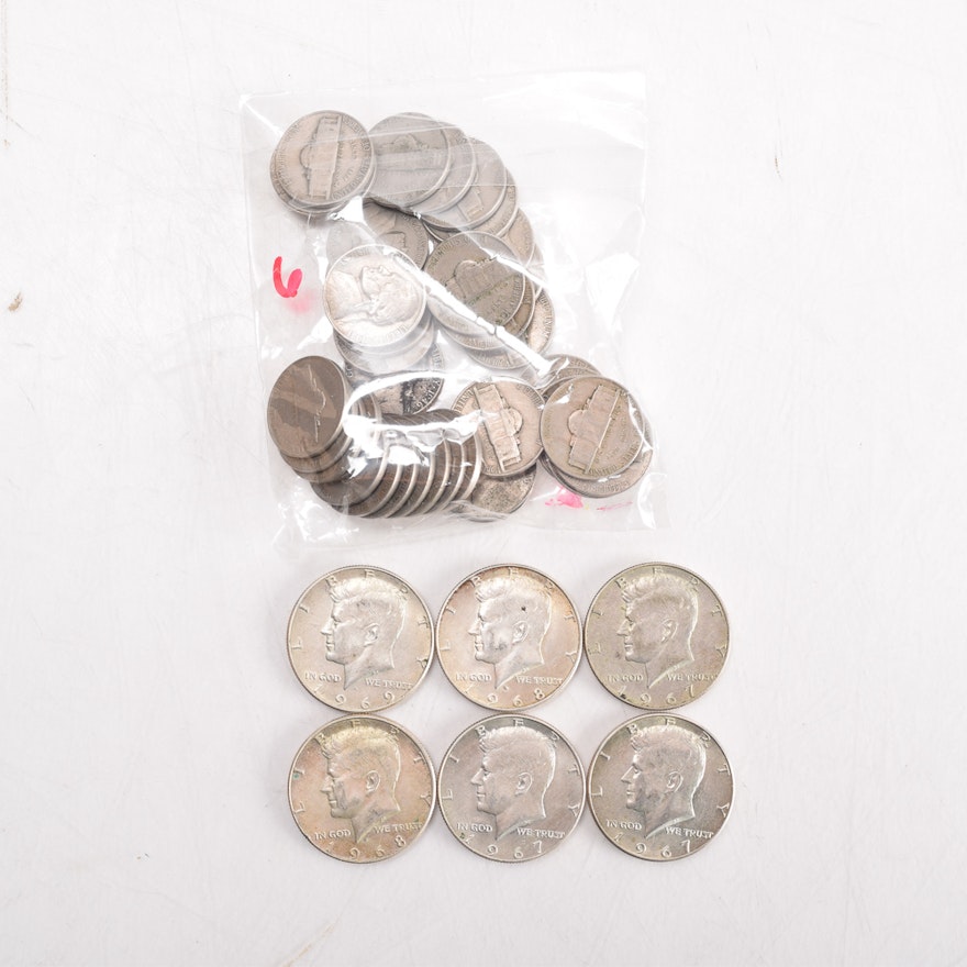 Jefferson Nickels From the 1940s and Kennedy Half Dollars
