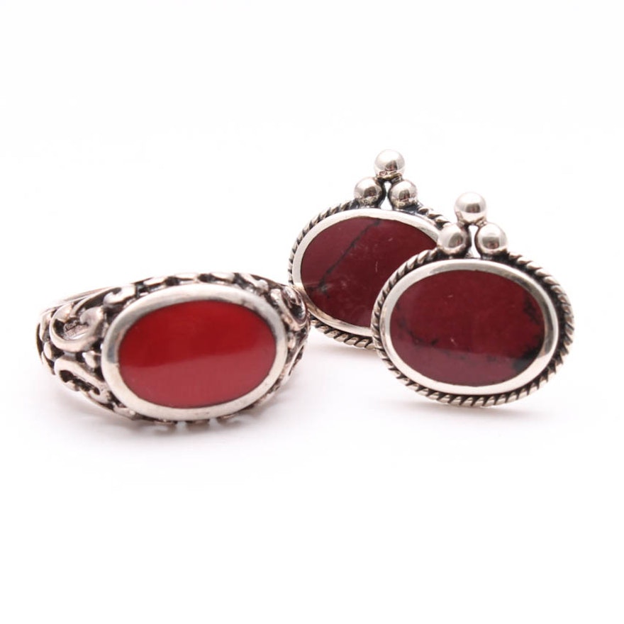 Sterling Silver Carnelian Ring and Earrings