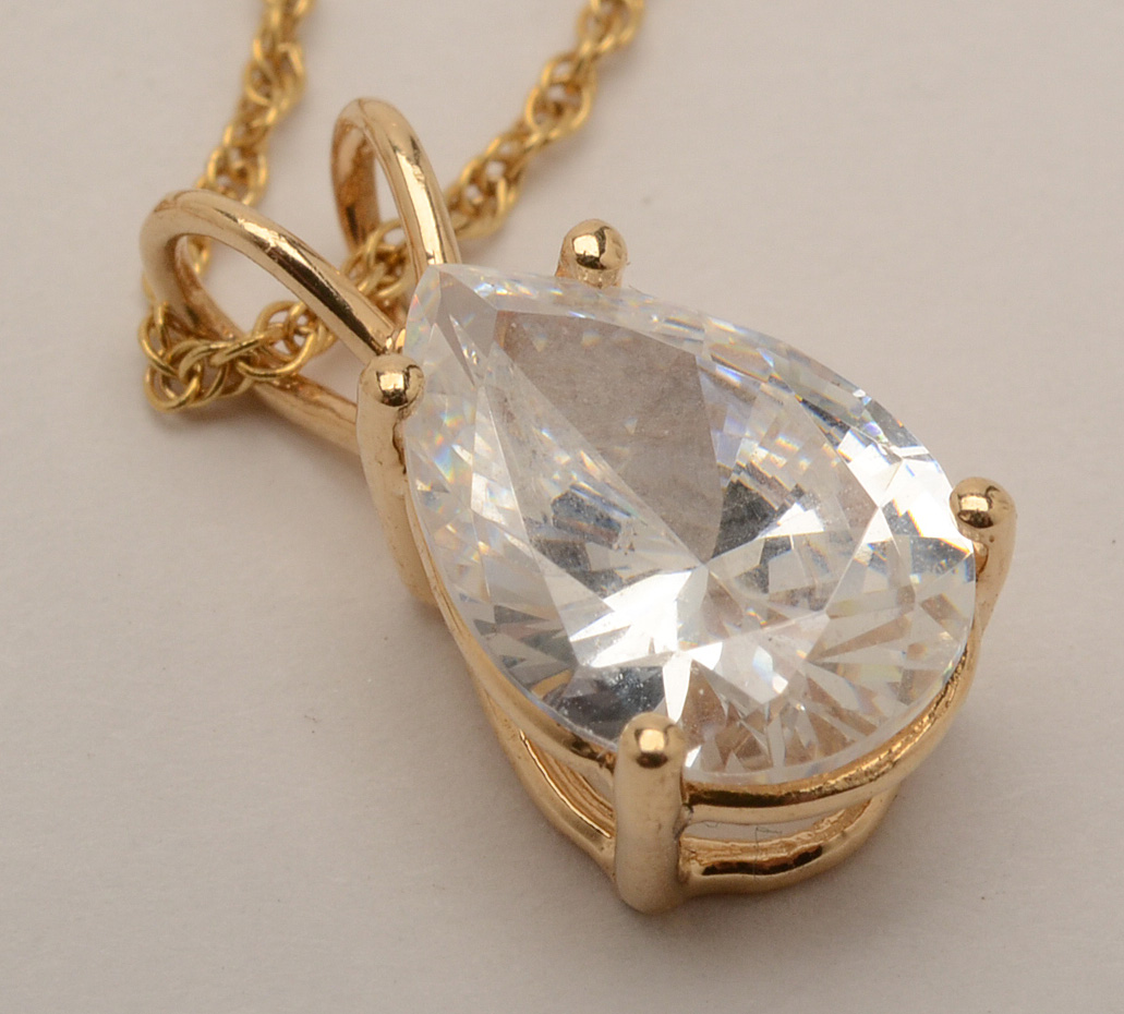 14K Yellow Gold Colorless Cubic Zirconia Necklace