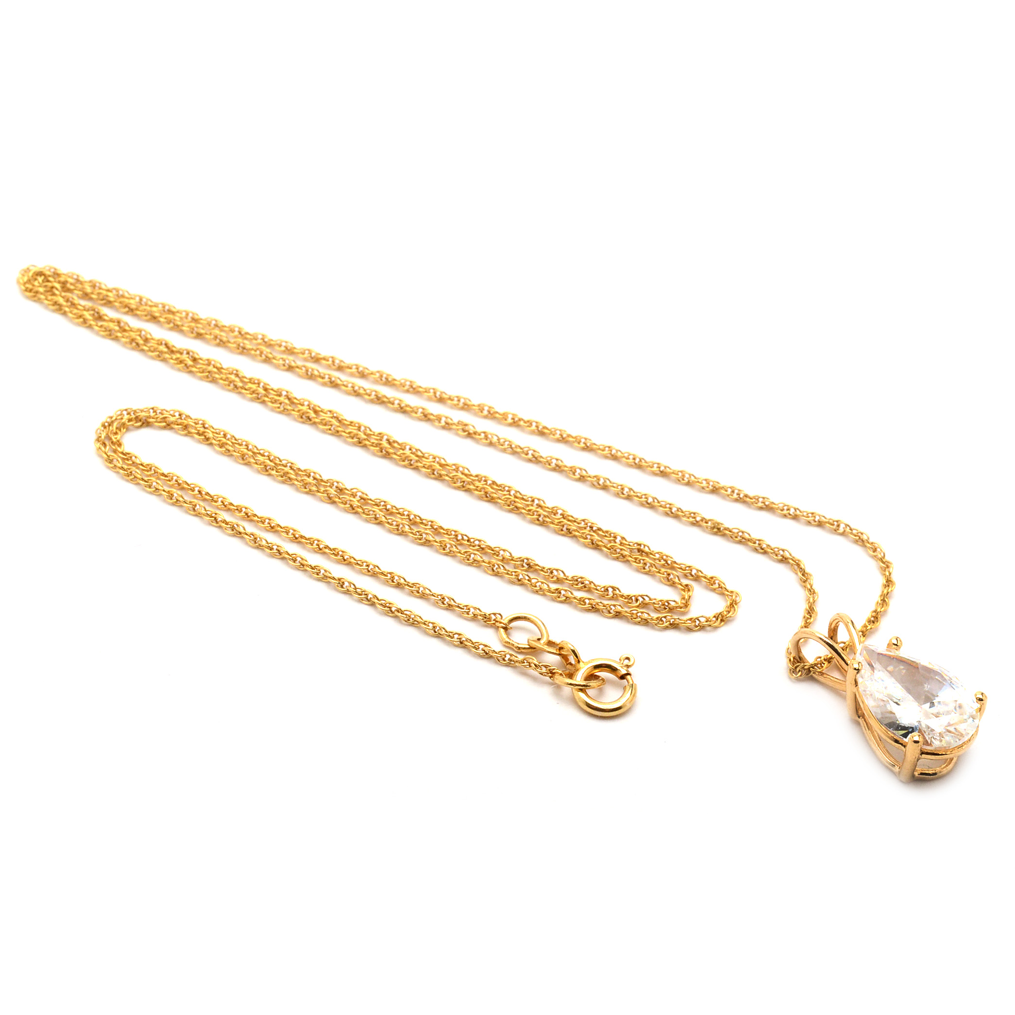 14K Yellow Gold Colorless Cubic Zirconia Necklace
