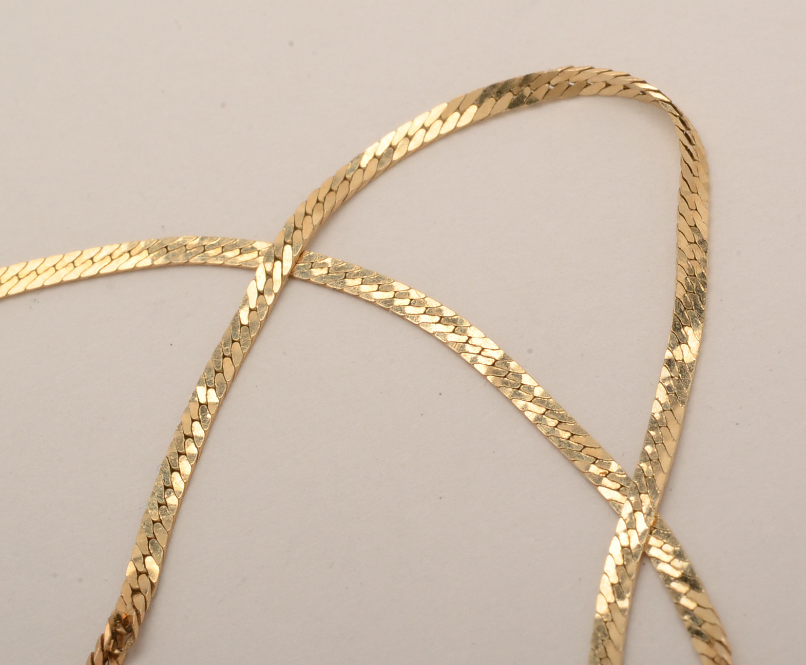 14K Yellow Gold Herringbone Chain Bracelet with Heart Charms