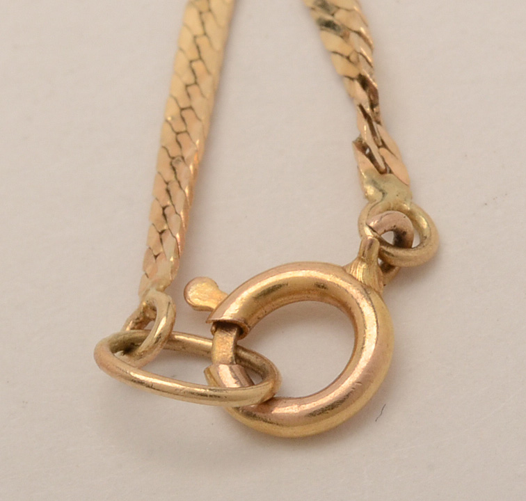 14K Yellow Gold Herringbone Chain Bracelet with Heart Charms
