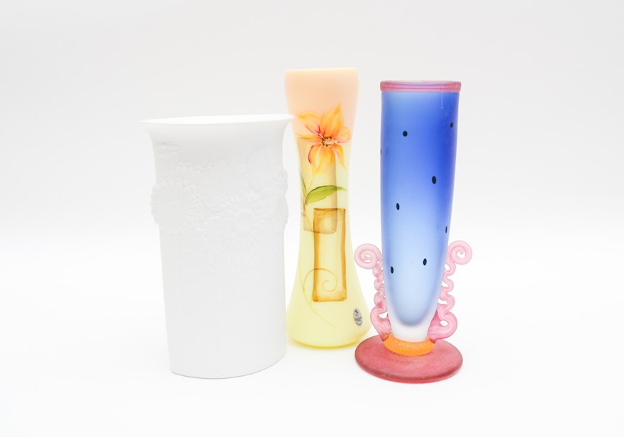 Glass and Porcelain Vases Featuring Kaiser and Fenton