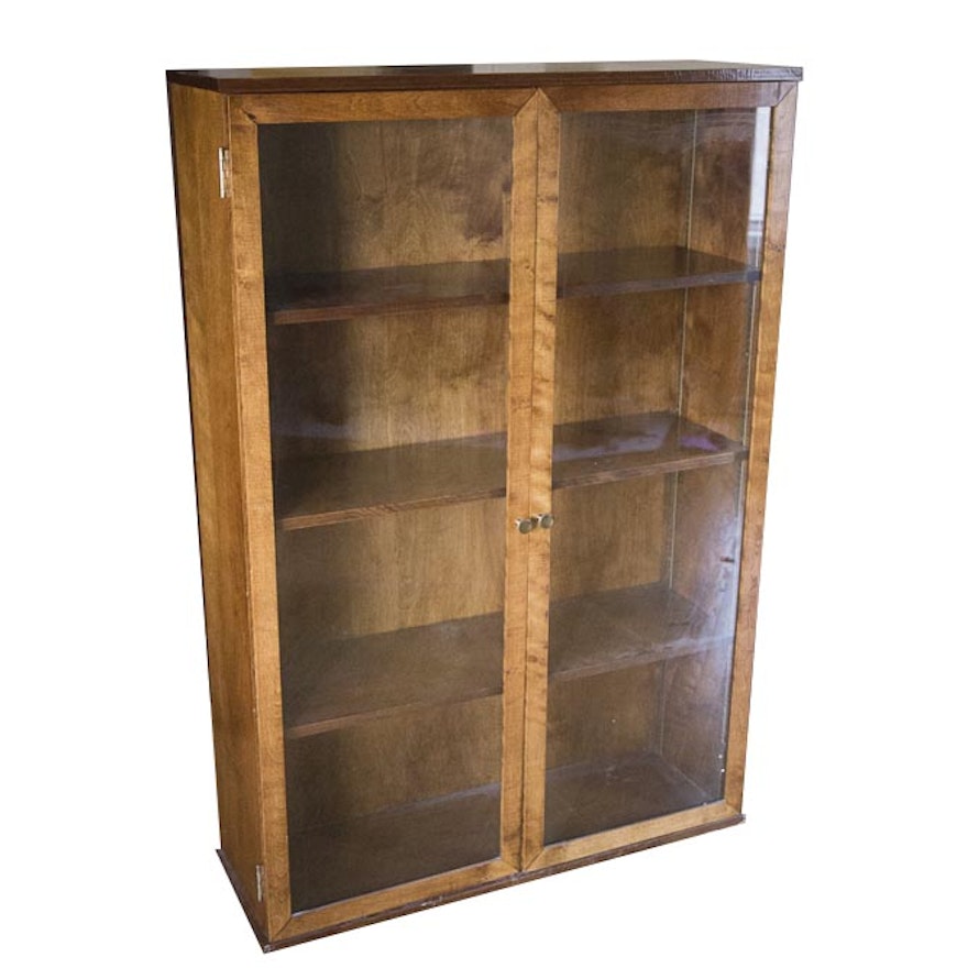 Vintage Poplar Glass Door Bookcase Cabinet