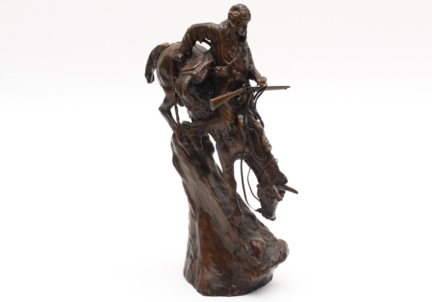 After Frederic Remington Franklin Mint Issue Bronze Sculpture "Mountain Man"