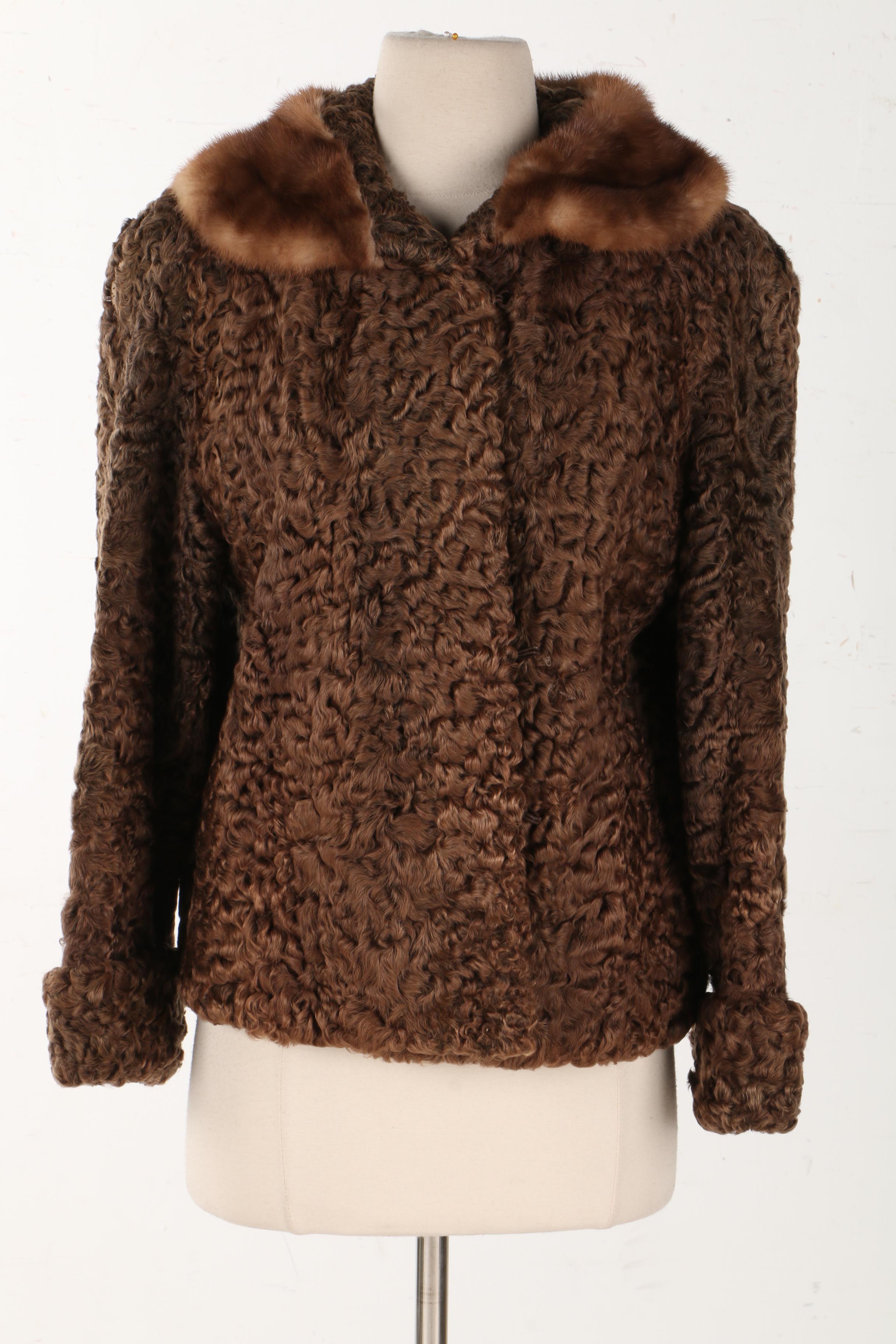 Curly Lamb Fur Coat With Mink Collar