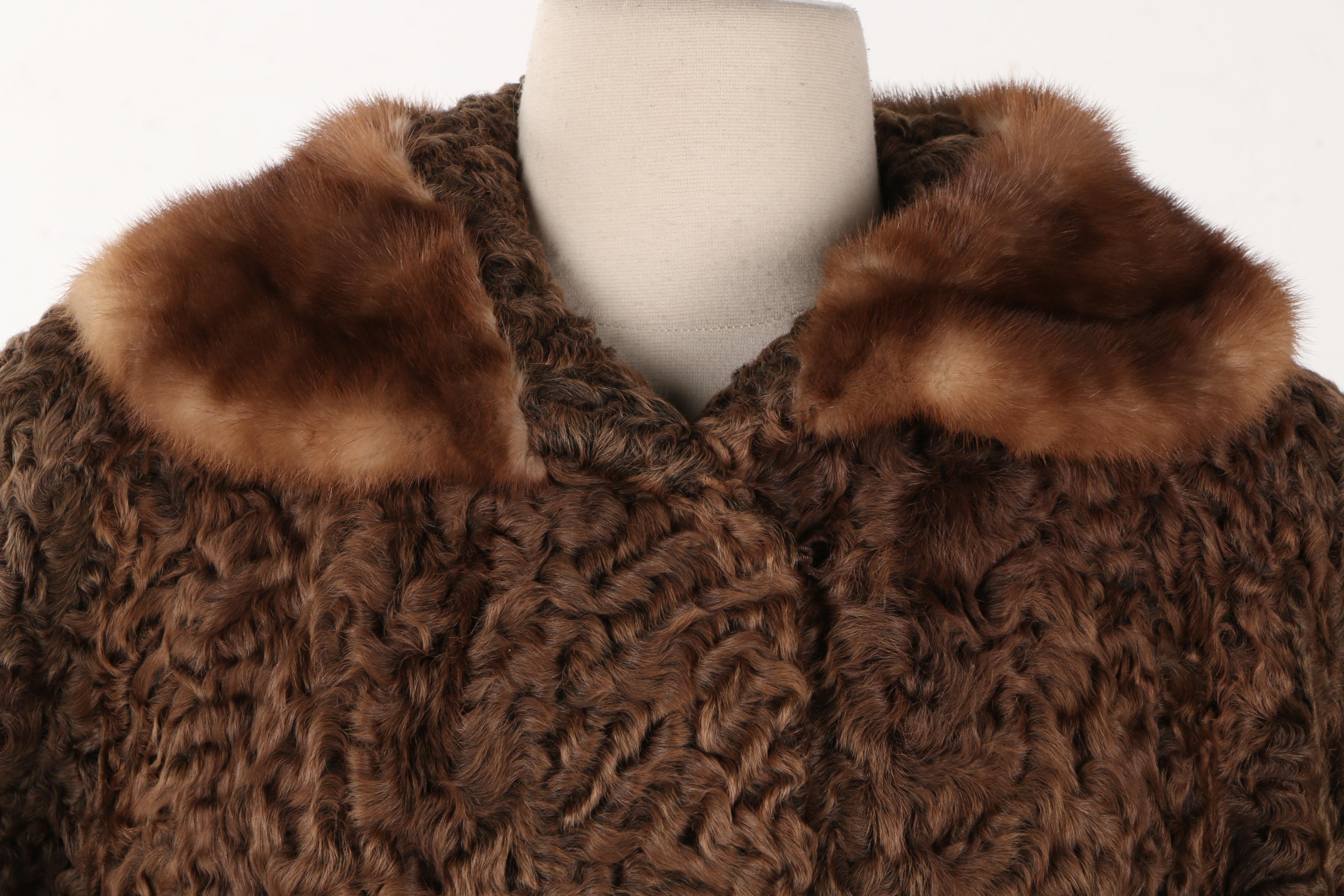 Curly Lamb Fur Coat With Mink Collar