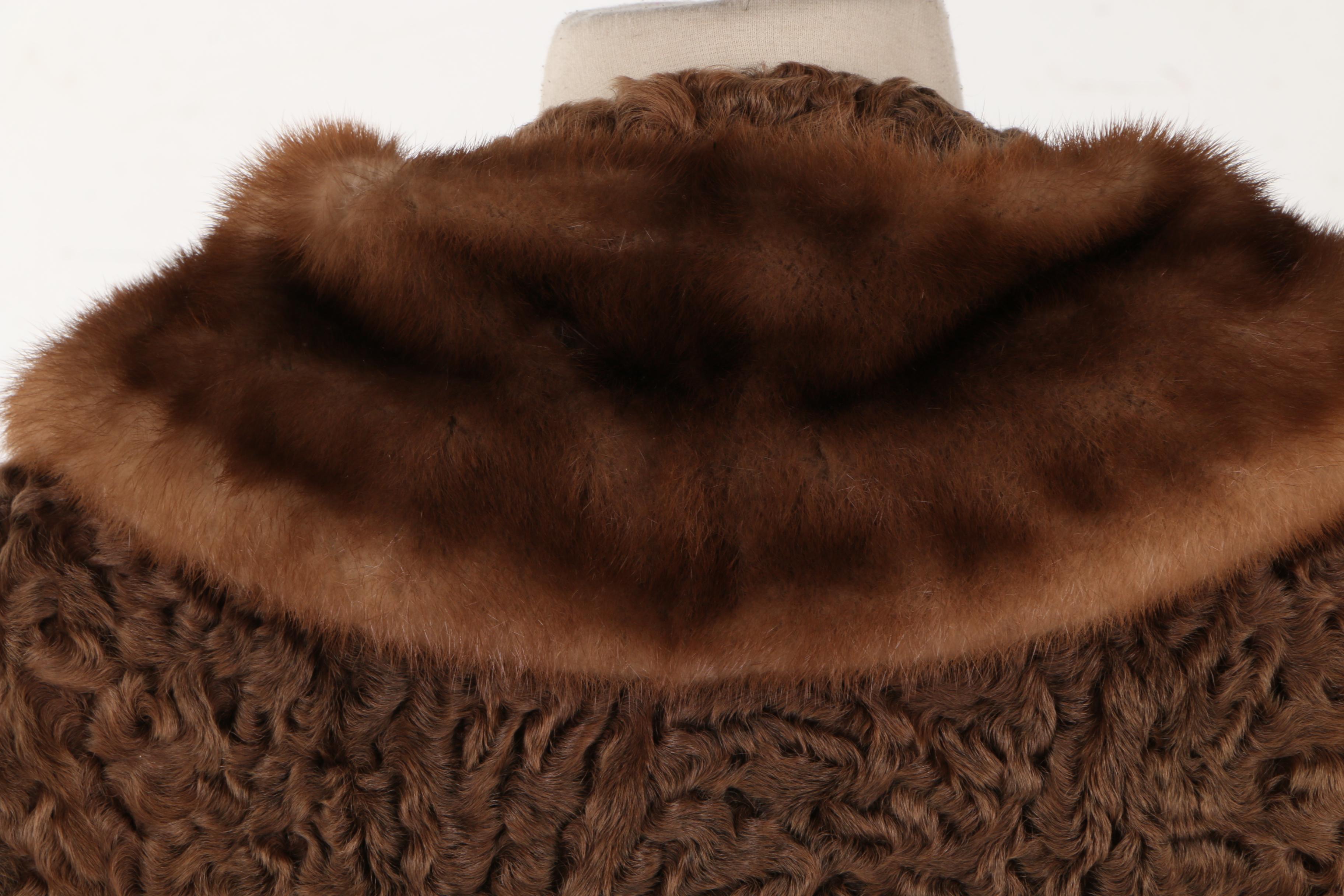 Curly Lamb Fur Coat With Mink Collar