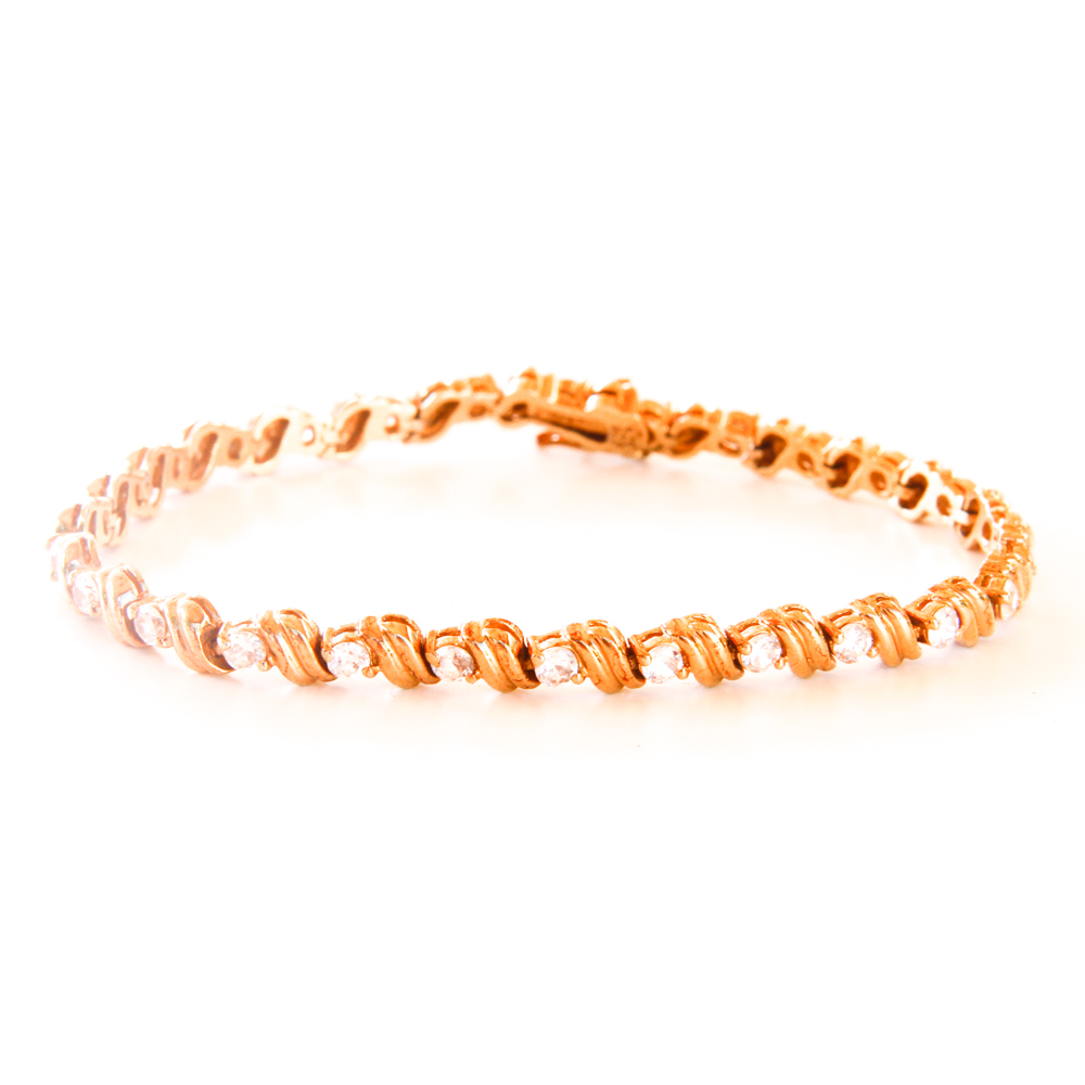 Gold Tone Sterling Silver Tennis Bracelet With Cubic Zirconia