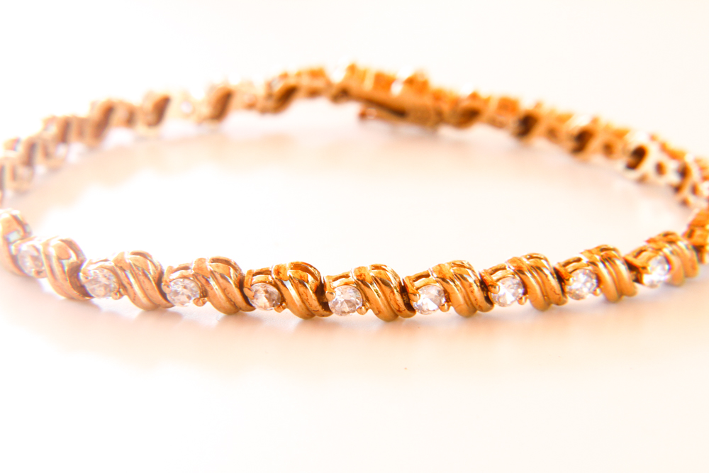 Gold Tone Sterling Silver Tennis Bracelet With Cubic Zirconia