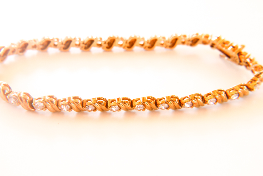 Gold Tone Sterling Silver Tennis Bracelet With Cubic Zirconia