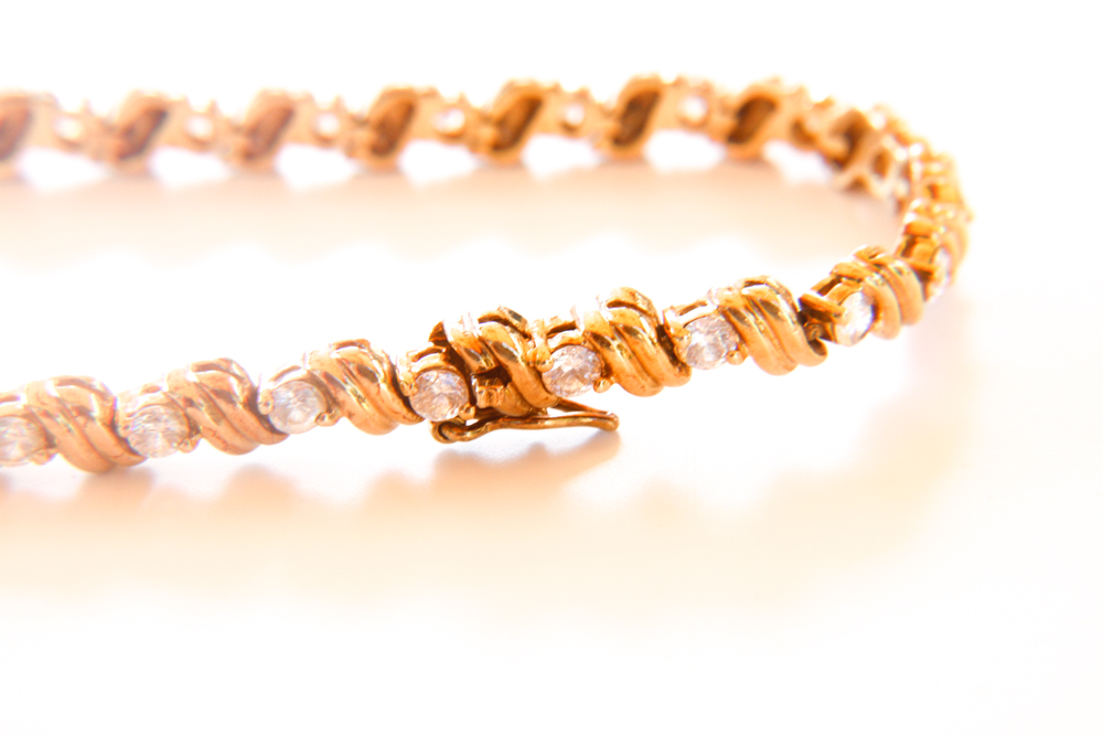 Gold Tone Sterling Silver Tennis Bracelet With Cubic Zirconia