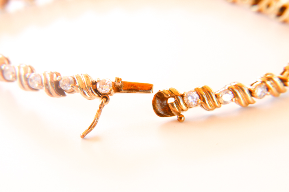 Gold Tone Sterling Silver Tennis Bracelet With Cubic Zirconia