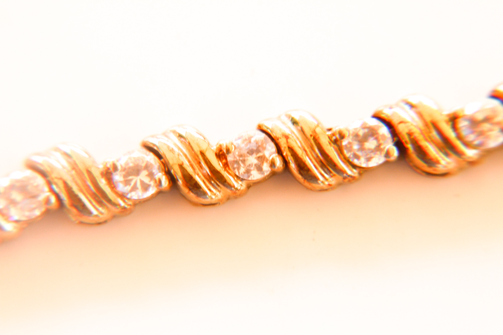 Gold Tone Sterling Silver Tennis Bracelet With Cubic Zirconia