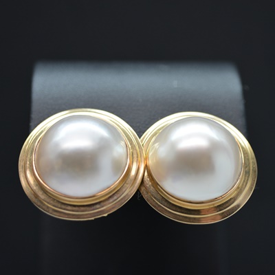 14K Yellow Gold Mabé Pearl Pierced Earrings