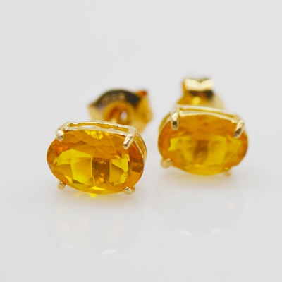 14K Yellow Gold Citrine Stud Pierced Earrings