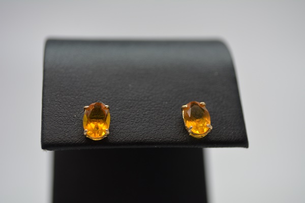 14K Yellow Gold Citrine Stud Pierced Earrings