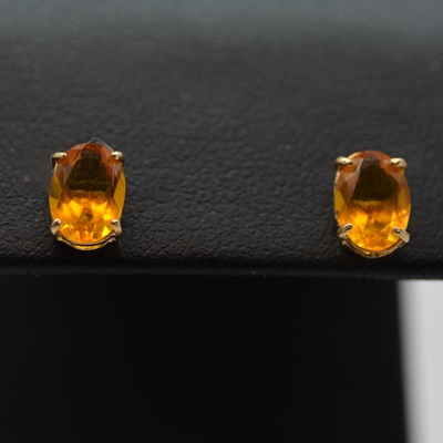 14K Yellow Gold Citrine Stud Pierced Earrings