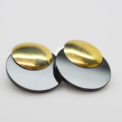 14K Yellow Gold Onyx Disk Pierced Earrings