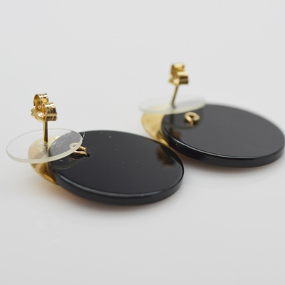 14K Yellow Gold Onyx Disk Pierced Earrings
