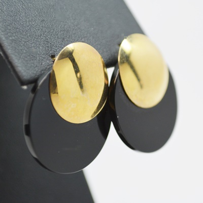 14K Yellow Gold Onyx Disk Pierced Earrings