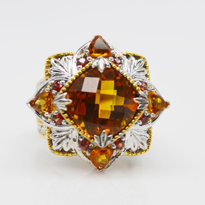 Sterling Silver Citrine and Garnet Ring