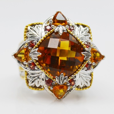 Sterling Silver Citrine and Garnet Ring
