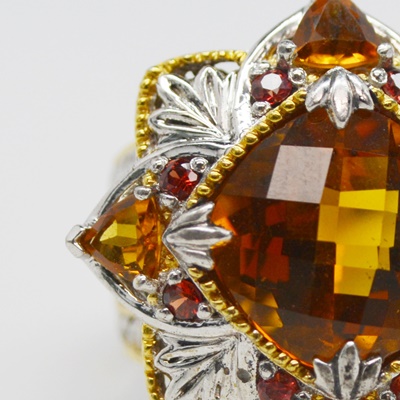 Sterling Silver Citrine and Garnet Ring