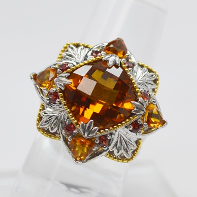 Sterling Silver Citrine and Garnet Ring