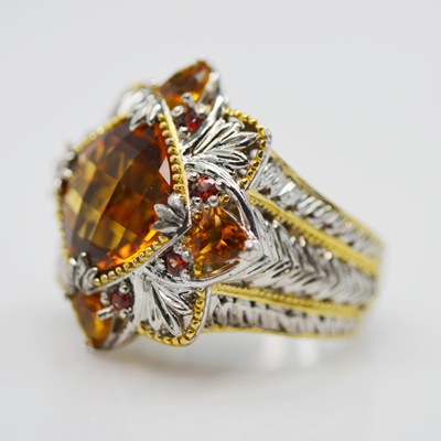 Sterling Silver Citrine and Garnet Ring