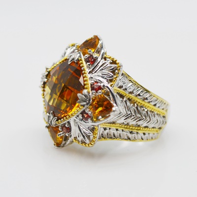 Sterling Silver Citrine and Garnet Ring
