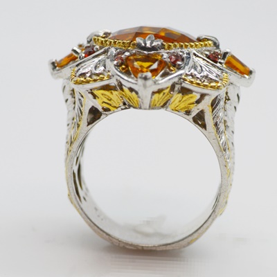 Sterling Silver Citrine and Garnet Ring