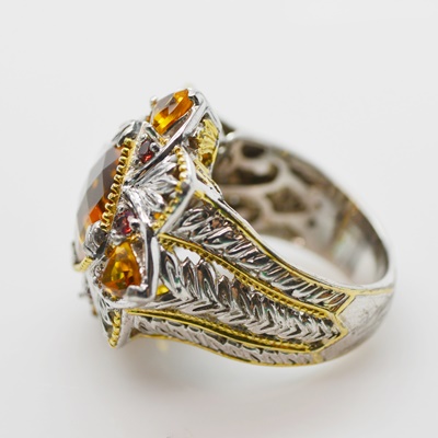 Sterling Silver Citrine and Garnet Ring
