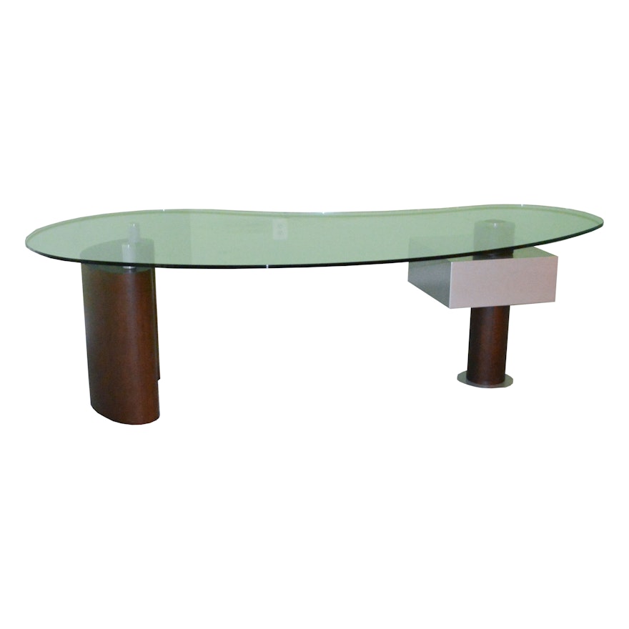 Contemporary Kidney Shaped Glass Top Desk