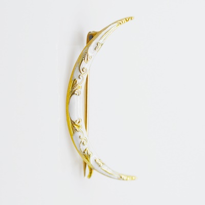 Victorian 14K Yellow Gold Enamel Crescent Brooch