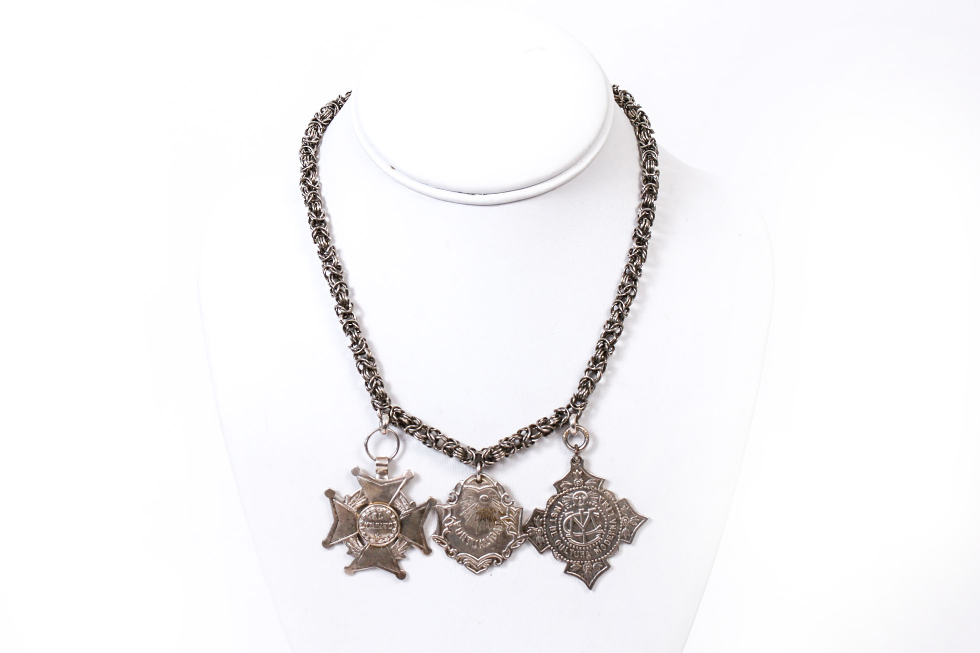 Silver Plated Necklace with Antique Academic Medals