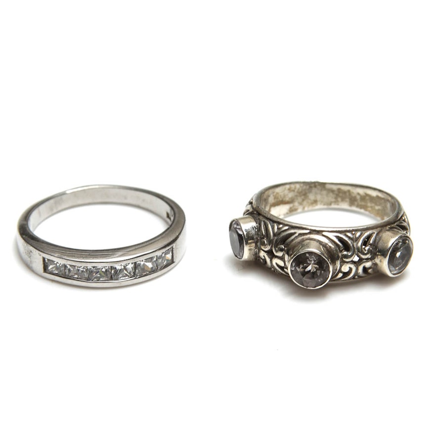 Two Silver Rings with Clear Stones