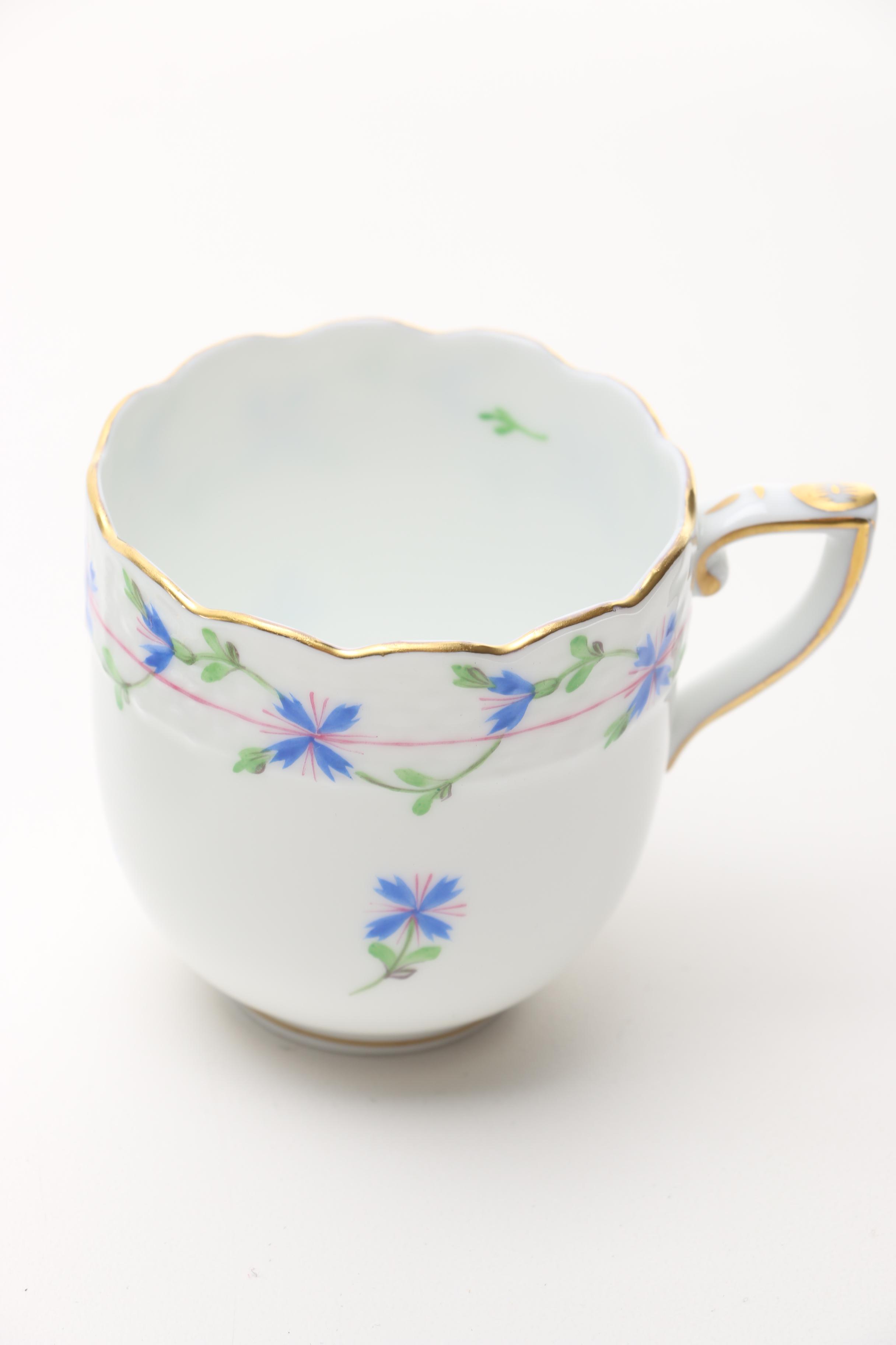 Herend from Hungary Complete Demitasse Set for Twelve in the "Blue Garland" Pattern