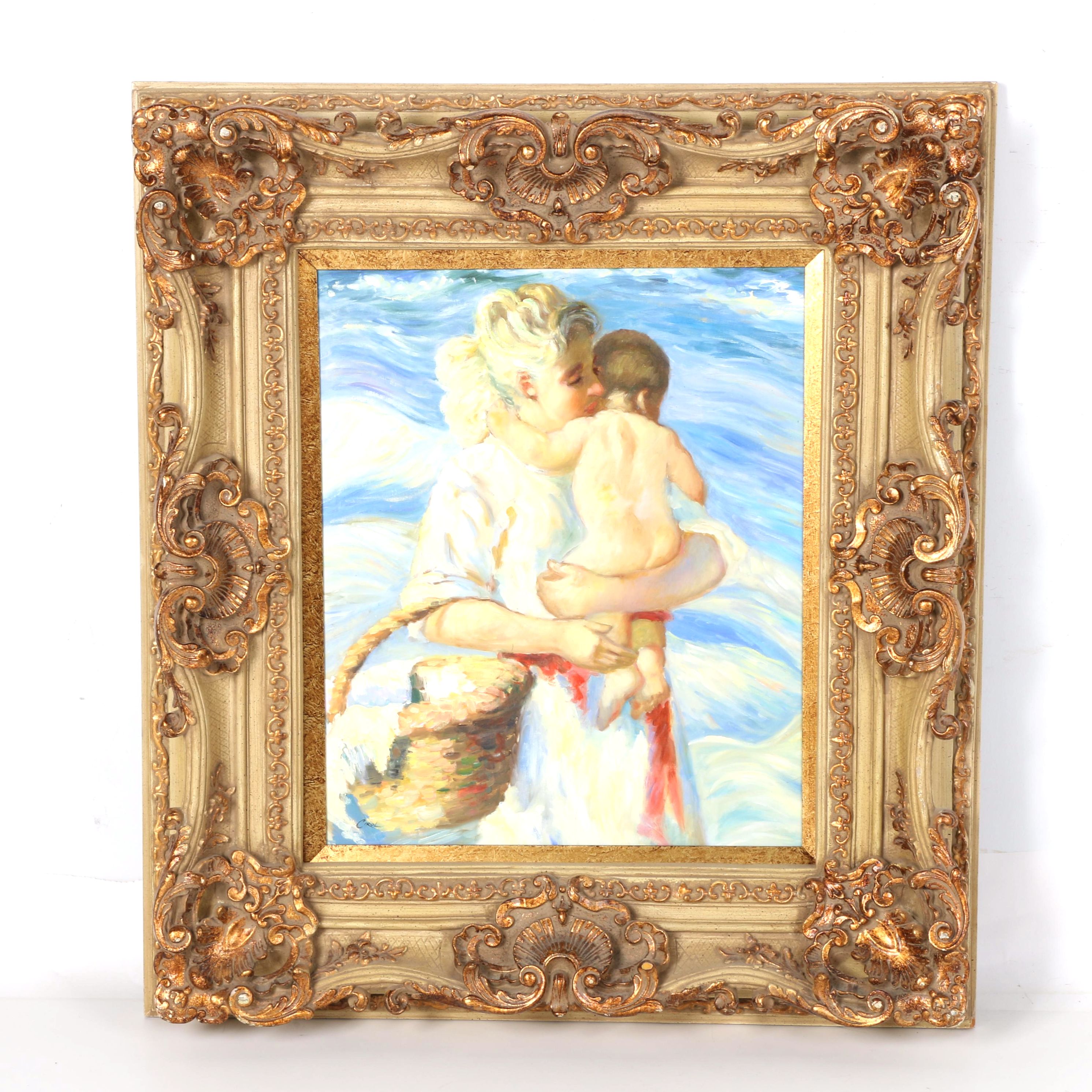 Cirol Oil Painting of a Mother and Child