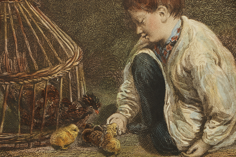 Hand-Colored Reproduction Engravings on Paper of Children Genre Scenes