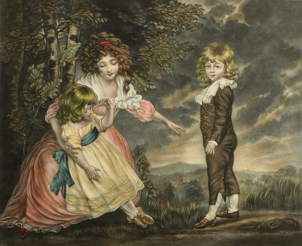 Hand-Colored Reproduction Engravings on Paper of Children Genre Scenes