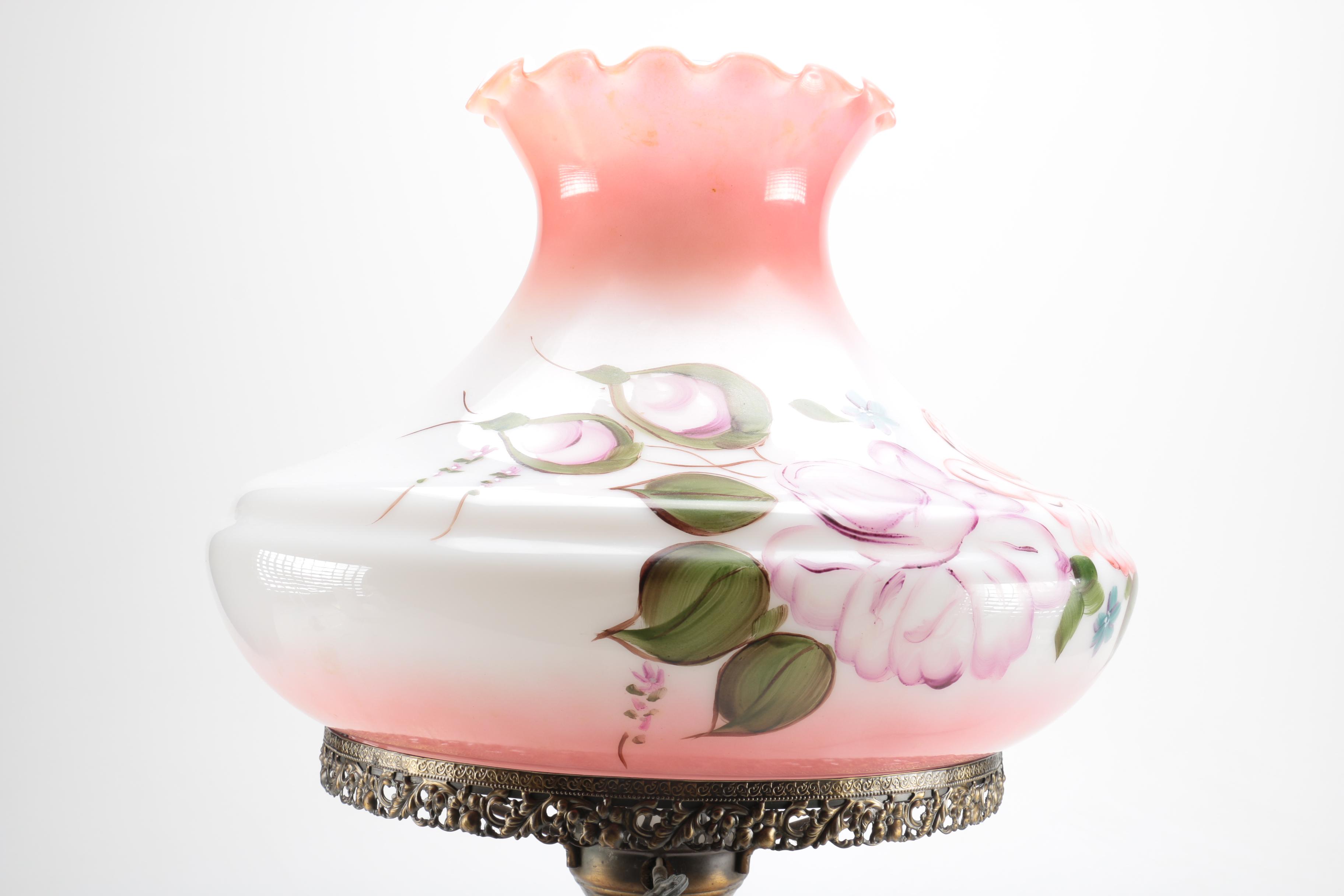 Vintage Pink Floral Glass Lamp